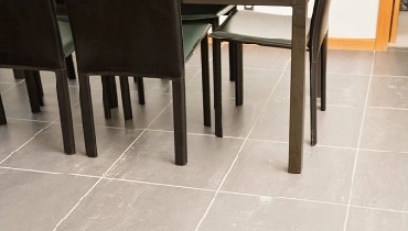 modern dining room with tile floor