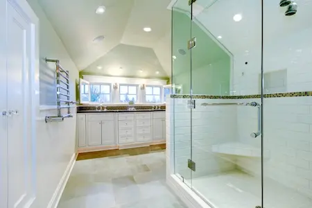 glass shower stall in bathroom