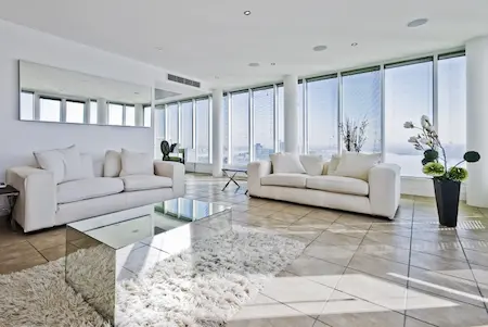 tile flooring in a white living room