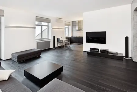 living room with dark flooring