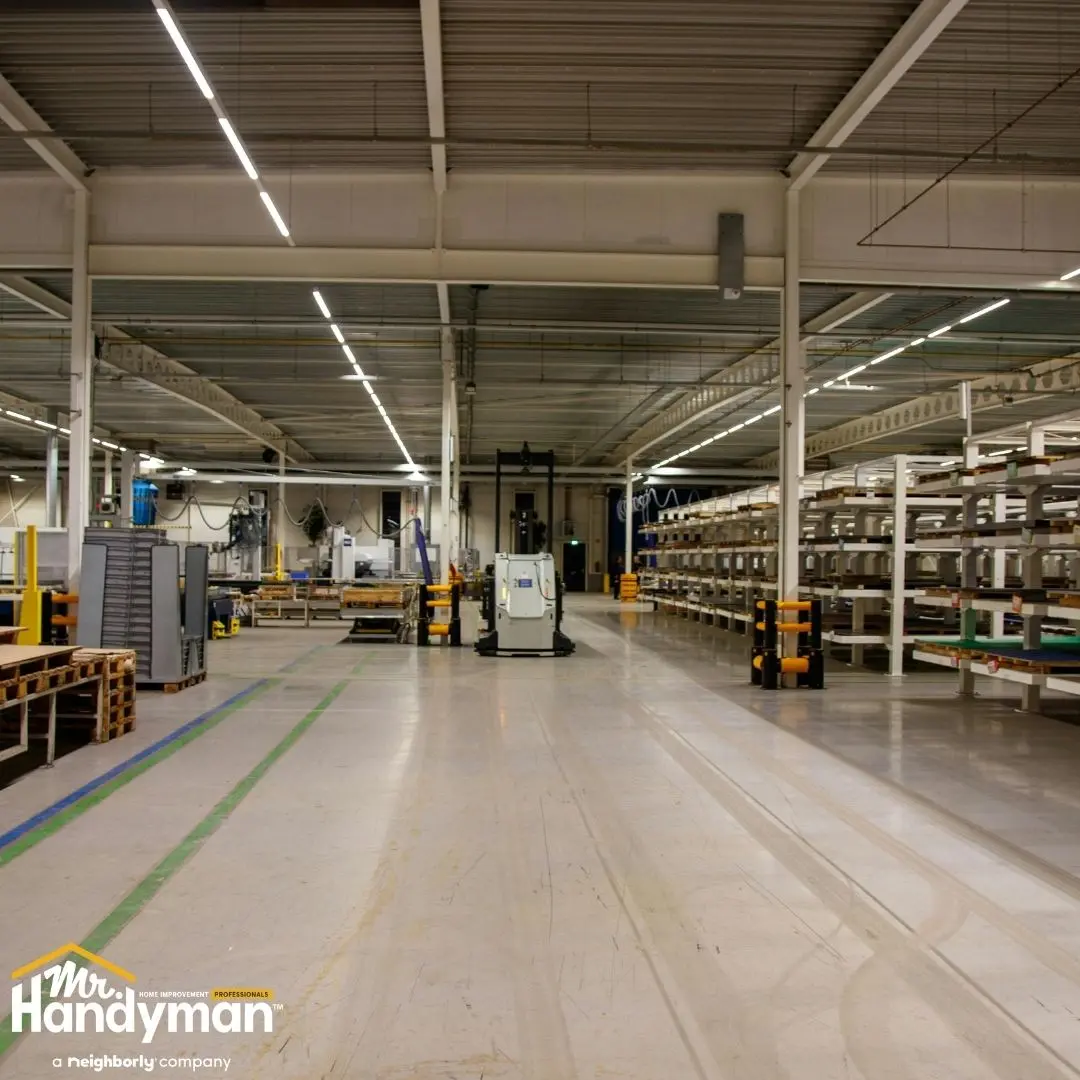 Interior of an industrial warehouse.