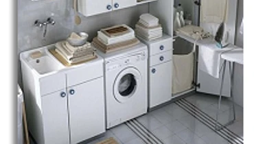 A well-organized laundry room.