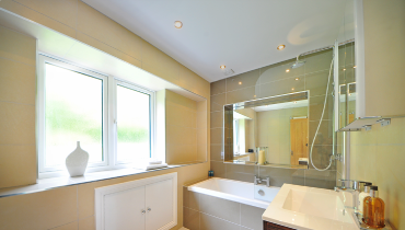 Yellow and green bathroom.