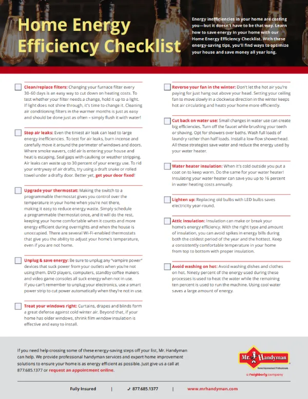 Home energy efficiency checklist infographic