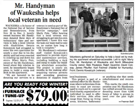 The newspaper writeup of the National Day of Service event.