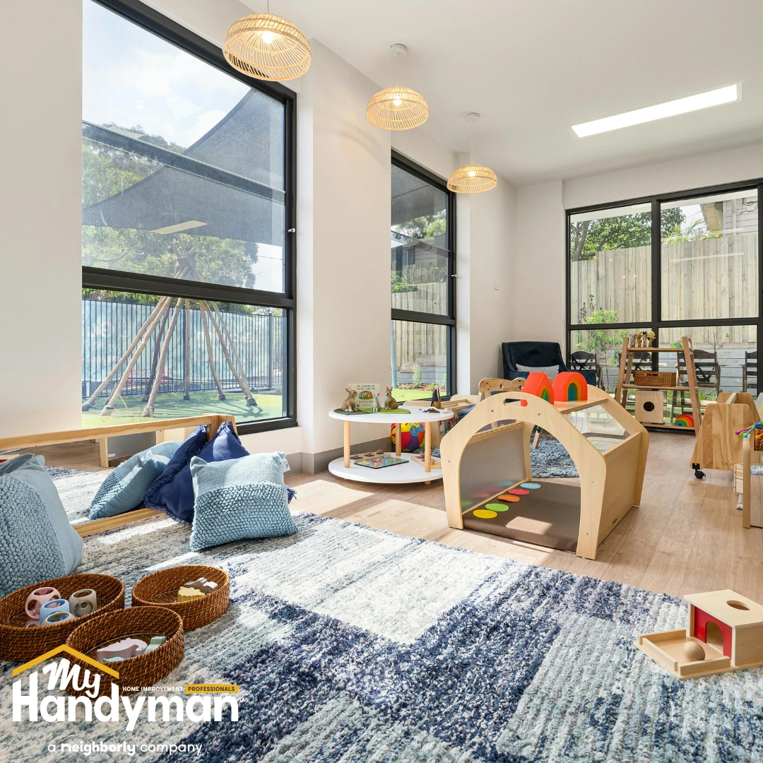 Daycare playroom natural light.