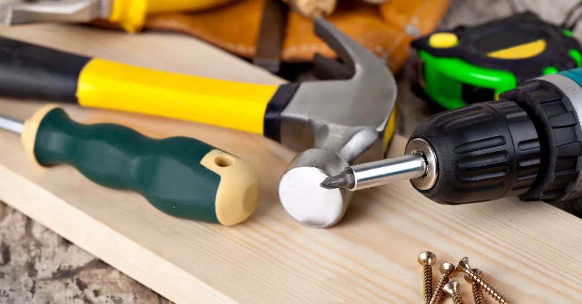 A set of tools used by a Mason handyman for home repair projects